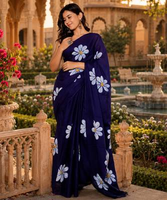 Purple colour leaf digital printed linen cotton saree  with jhalar 1