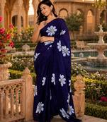 Purple colour leaf digital printed linen cotton saree  with jhalar