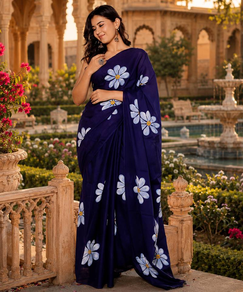 Purple colour leaf digital printed linen cotton saree  with jhalar
