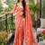 Red colour leaf digital printed linen cotton saree