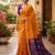 Orange colour leaf digital printed linen cotton saree
