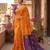 Orange colour leaf digital printed linen cotton saree