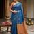 Blue colour leaf digital printed linen cotton saree with jhalar