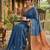 Blue colour leaf digital printed linen cotton saree with jhalar