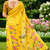 Yellow colour leaf digital printed linen cotton saree