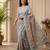 Multicolor leaf digital printed linen cotton saree