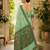 Green colour leaf digital printed linen cotton saree with jhalar