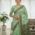Green colour leaf digital printed linen cotton saree with jhalar