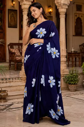 Purple colour leaf digital printed linen cotton saree  with jhalar