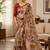 Chiku colour leaf digital printed linen cotton saree with jhalar