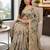 Chiku colour leaf digital printed linen cotton saree with jhalar