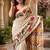 Chiku colour leaf digital printed linen cotton saree