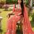 Red colour leaf digital printed linen cotton saree