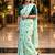Blue colour leaf digital printed linen cotton saree