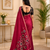 Red colour leaf digital printed linen cotton saree