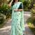 Blue colour leaf digital printed linen cotton saree