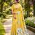 Yellow colour leaf digital printed linen cotton saree with jhalar