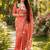 Red colour leaf digital printed linen cotton saree