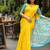 Yellow colour leaf digital printed linen cotton saree with jhalar