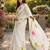 White colour leaf digital printed linen cotton saree