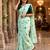 Blue colour leaf digital printed linen cotton saree
