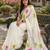 White colour leaf digital printed linen cotton saree