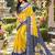 Yellow colour leaf digital printed linen cotton saree