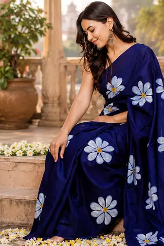 Purple colour leaf digital printed linen cotton saree  with jhalar