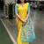 Yellow colour leaf digital printed linen cotton saree with jhalar