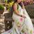 White colour leaf digital printed linen cotton saree