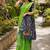 Green colour leaf digital printed linen cotton saree with jhalar