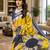 Yellow colour leaf digital printed linen cotton saree
