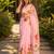 Pink colour leaf digital printed linen cotton saree