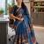 Grey colour leaf digital printed linen cotton saree