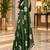 Green colour leaf digital printed linen cotton saree with jhalar