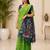 Green colour leaf digital printed linen cotton saree with jhalar