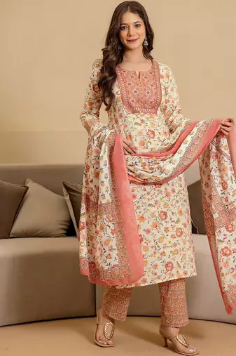 women floral printed kurta with trousers & dupatta