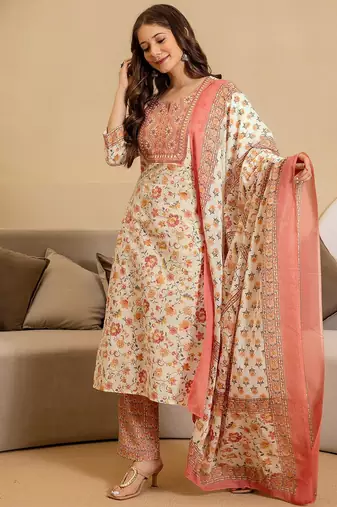 women floral printed kurta with trousers & dupatta