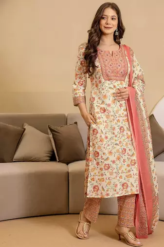 women floral printed kurta with trousers & dupatta