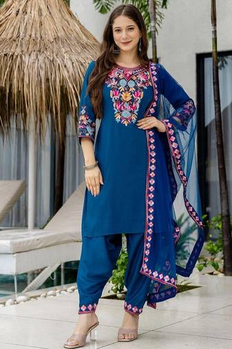Women Ethnic Motifs Embroidered Regular Thread Work Kurta with Patiala & Dupatta
