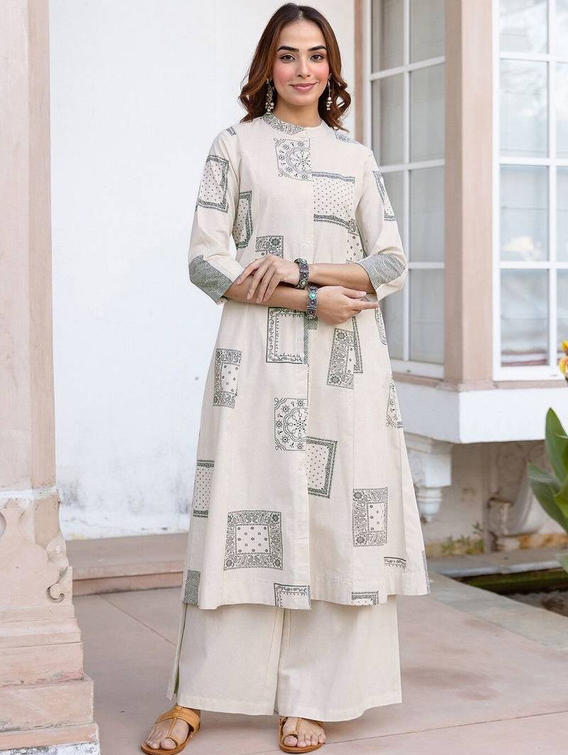 Printed Beige Cotton Blend Co Ords for Women