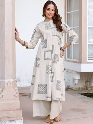 Printed Beige Cotton Blend Co Ords for Women 5