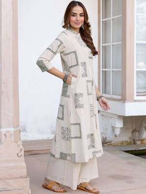 Printed Beige Cotton Blend Co Ords for Women 6
