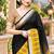 Black colour leaf digital printed linen cotton saree