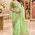 Green colour leaf digital printed linen cotton saree