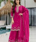 Women Ethnic Motifs Embroidered Regular Thread Work Kurta with Sharara & With Dupatta