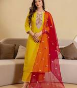 Women Ethnic Motifs Embroidered Regular Kurta with Trousers & Dupatta