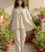 Embroidered Off White Cotton Blend Co Ords for Women