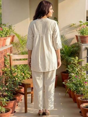 Embroidered Off White Cotton Blend Co Ords for Women 2