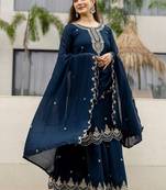Women Ethnic Motifs Embroidered Regular Thread Work Kurta with Sharara & With Dupatta